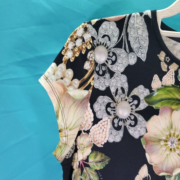 Ted Baker Floral Print Black Short Sleeve Top Size 3 - Picture 3 of 9